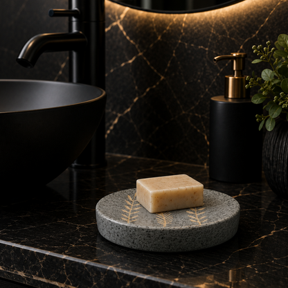 Nature-Inspired Ceramic Bathroom Accessories Set with Leaf Design (4Pcs)