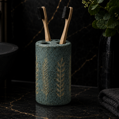 Nature-Inspired Ceramic Bathroom Accessories Set with Leaf Design (4Pcs)