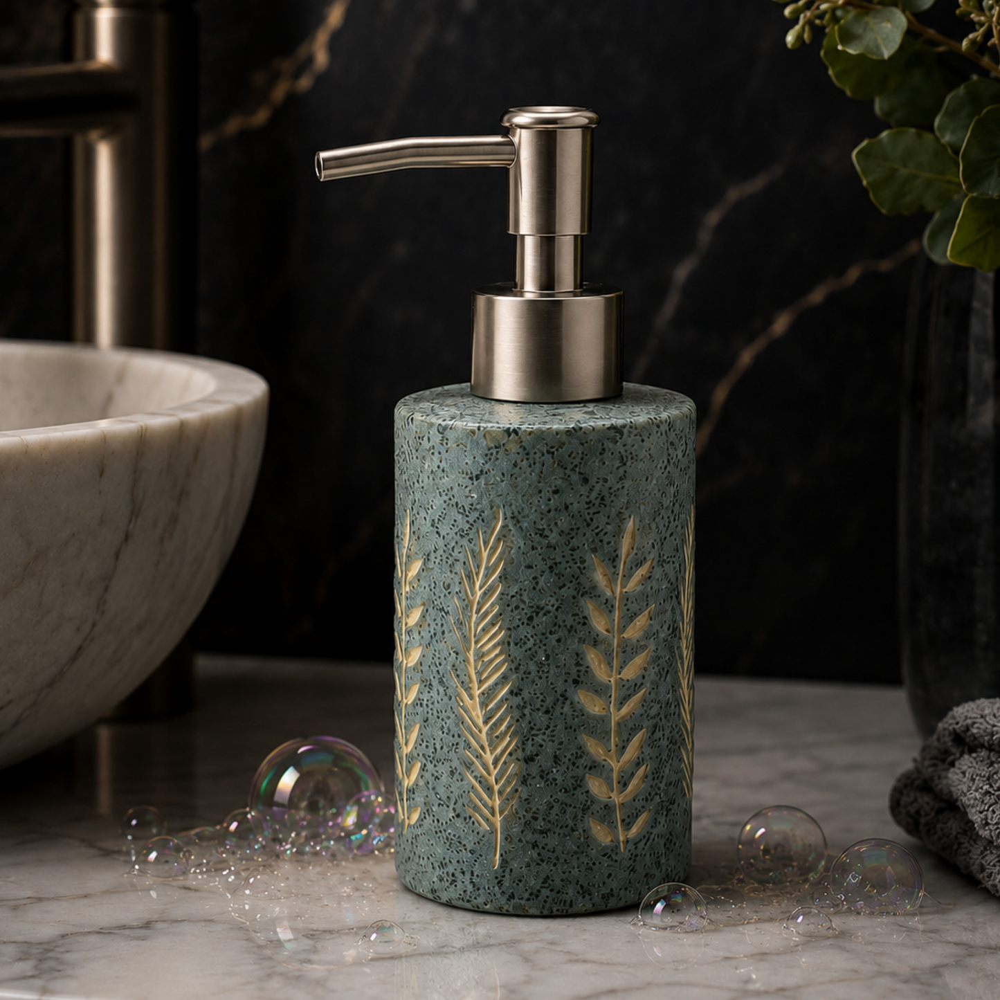 Nature-Inspired Ceramic Bathroom Accessories Set with Leaf Design (4Pcs)