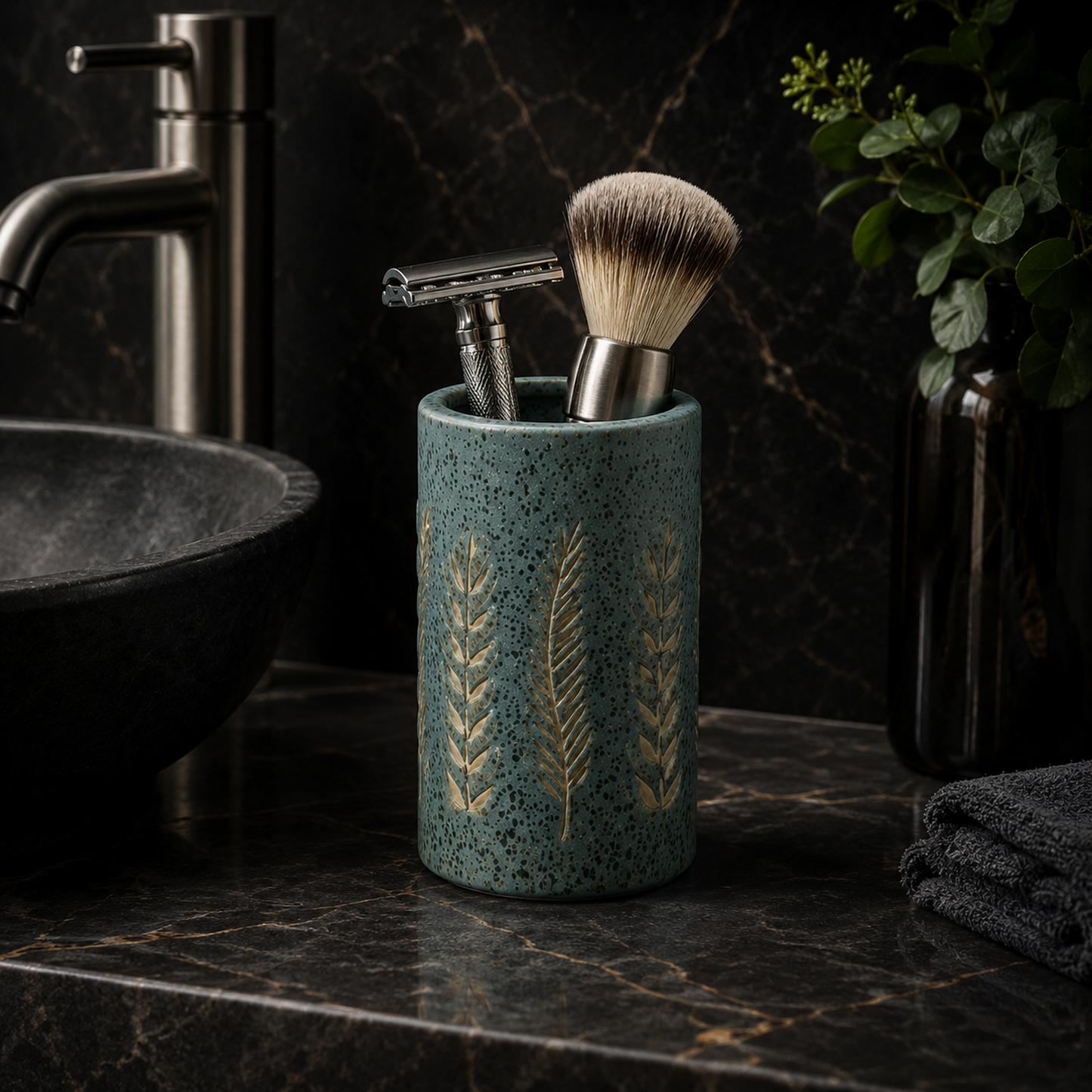 Nature-Inspired Ceramic Bathroom Accessories Set with Leaf Design (4Pcs)