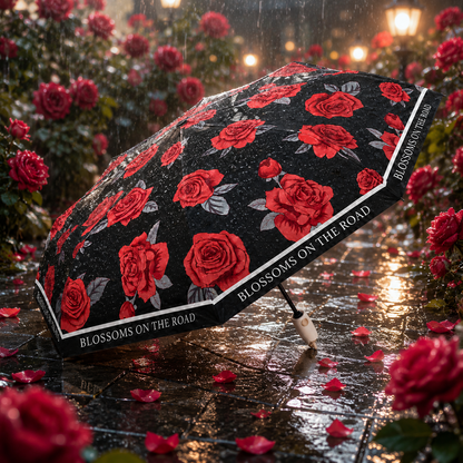 Rose Print UV Protection Folding Umbrella with Lotus Grip