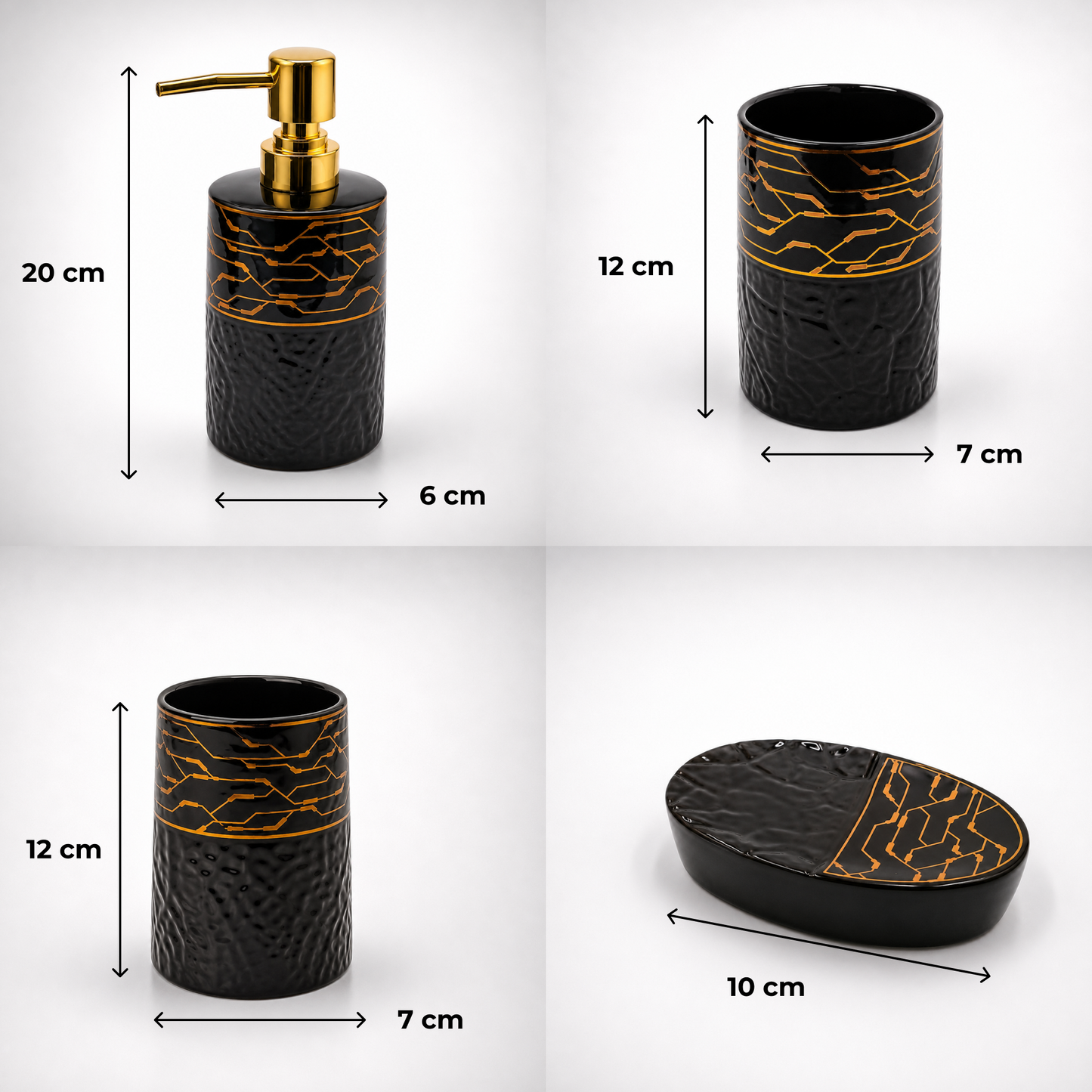 Textured Black & Gold Bathroom Accessories Set for Elegant Spaces (4Pcs)