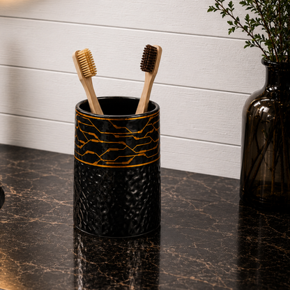 Textured Black & Gold Bathroom Accessories Set for Elegant Spaces (4Pcs)