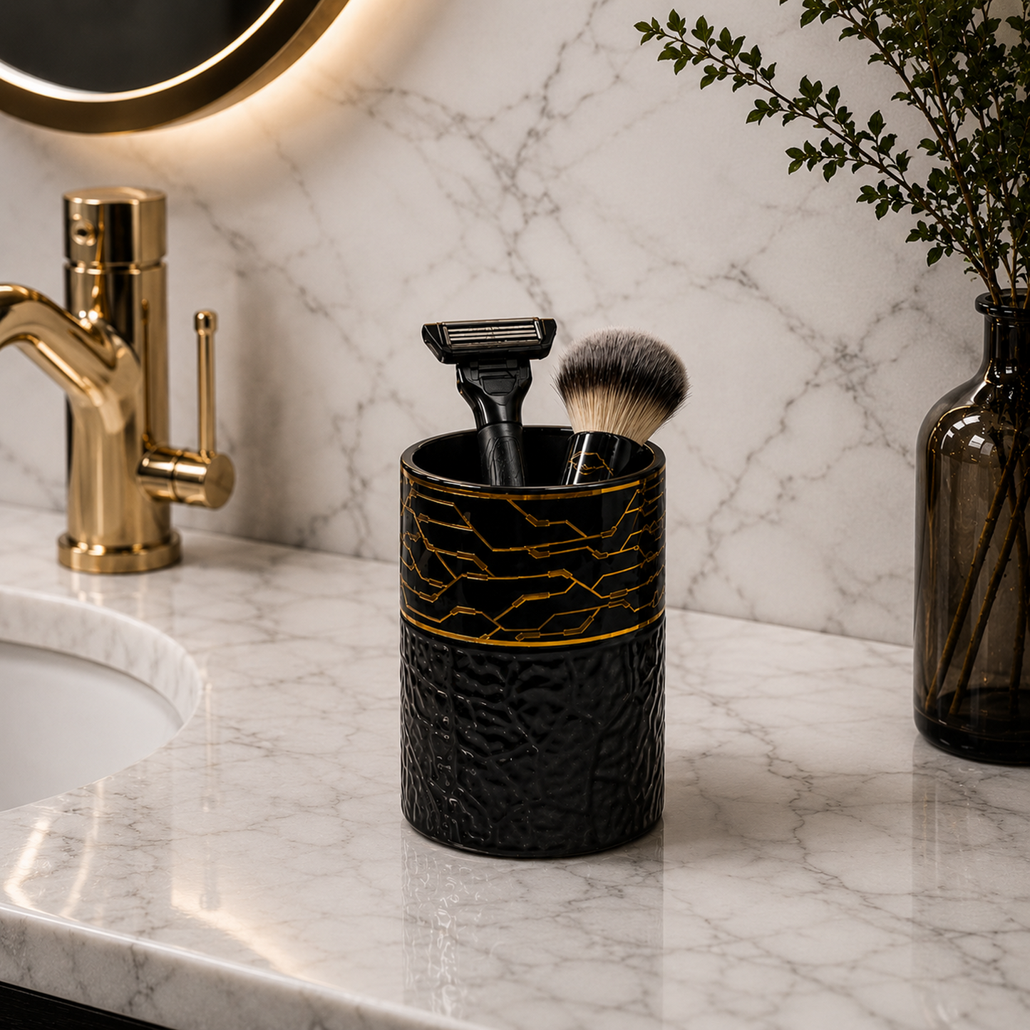 Textured Black & Gold Bathroom Accessories Set for Elegant Spaces (4Pcs)