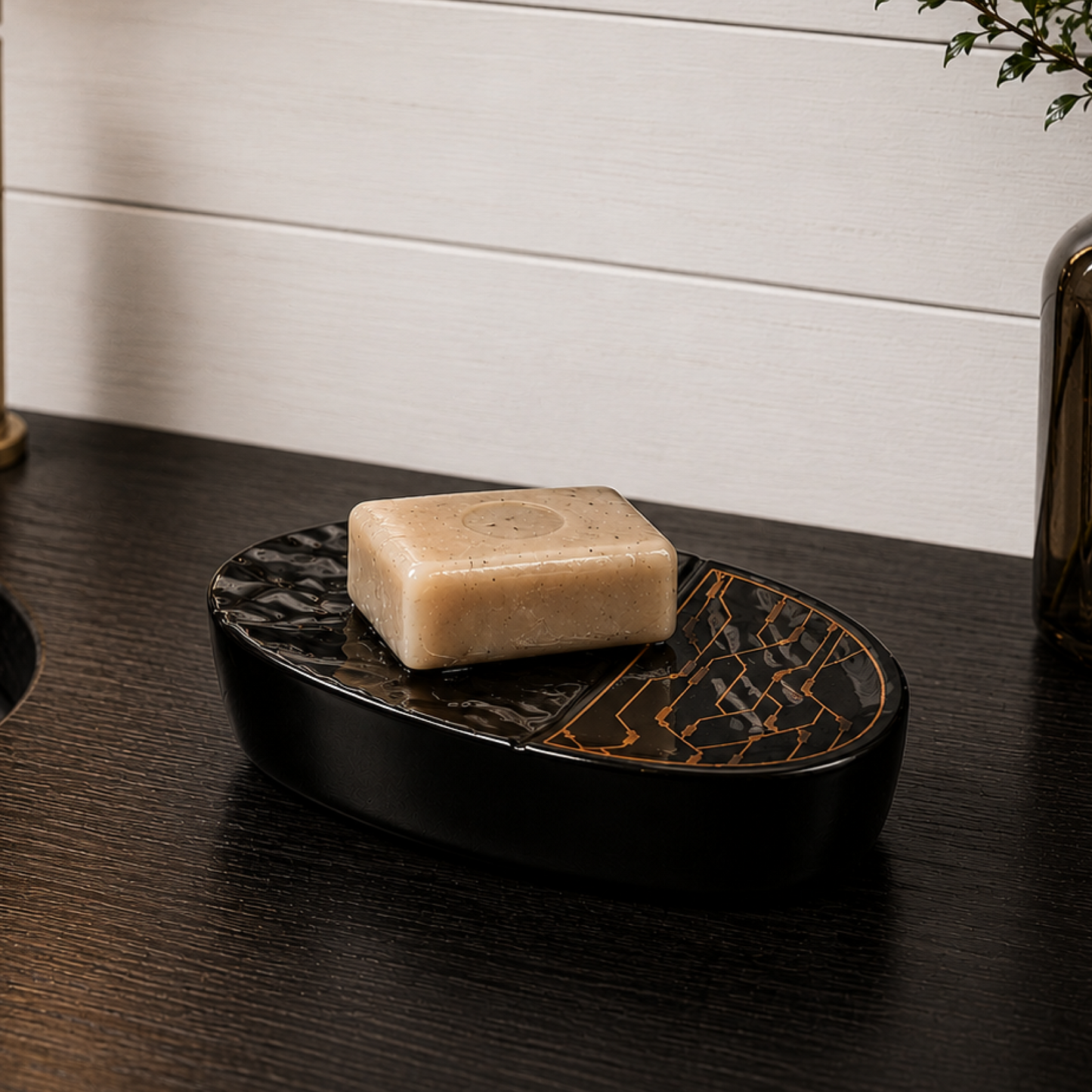 Textured Black & Gold Bathroom Accessories Set for Elegant Spaces (4Pcs)