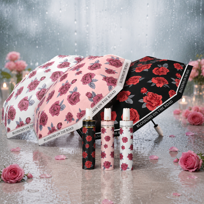 Rose Print UV Protection Folding Umbrella with Lotus Grip