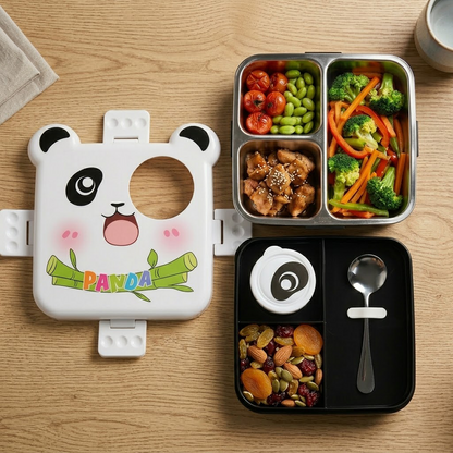 Cute Panda Stainless Steel Lunch Box with 3 compartments for Kids – 1120ml