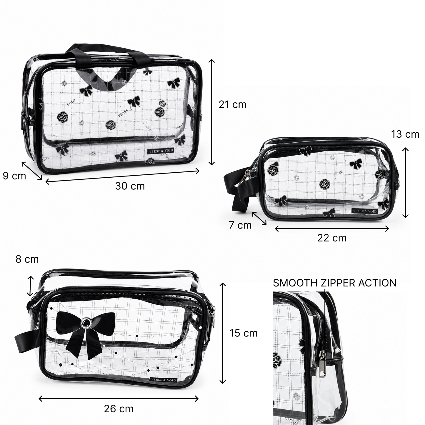 KokoSmile Clear Cosmetic Storage Bags – Travel Organizer Set of 3