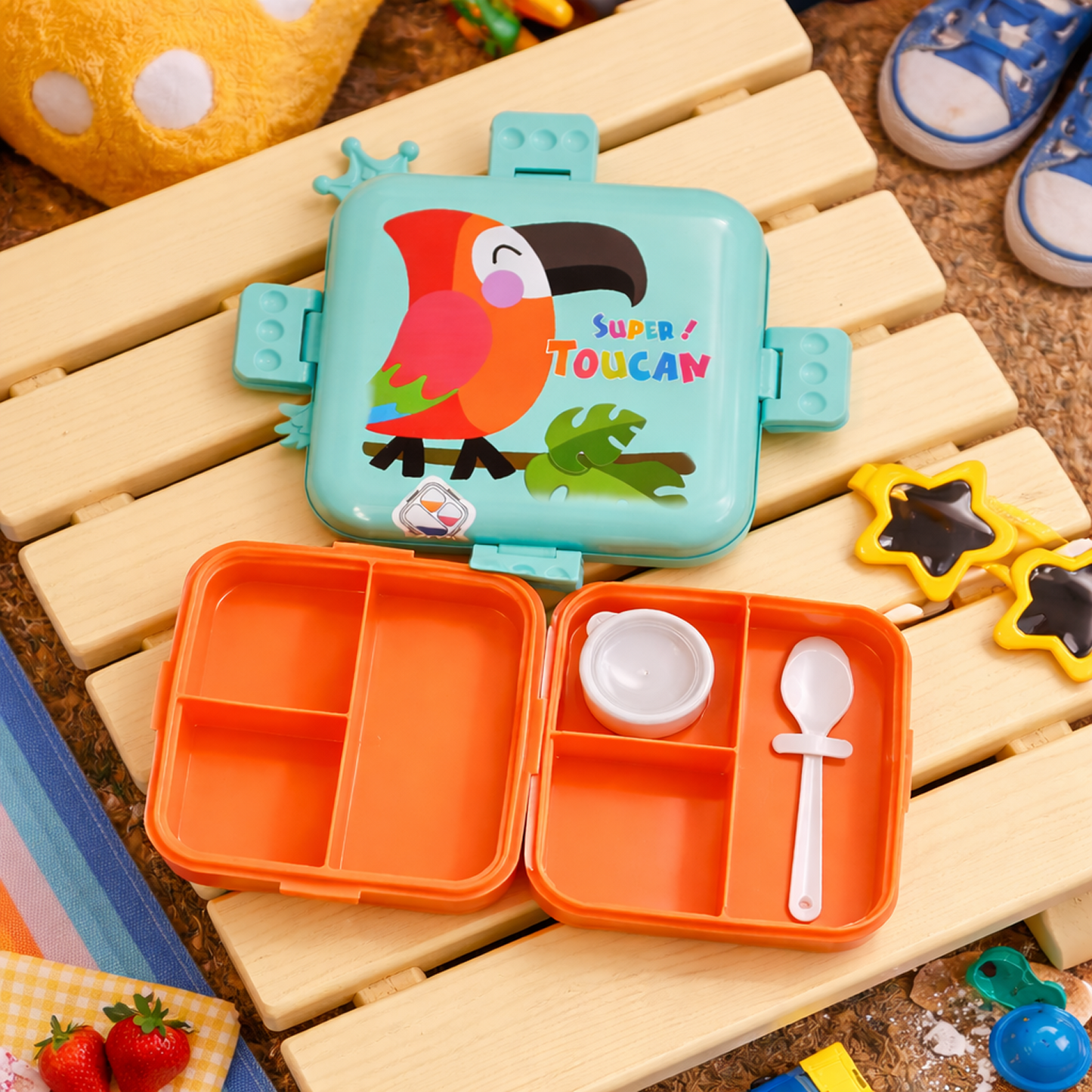 Cartoon Kids Lunch Box with 3 compartments for Kids - 1590ml