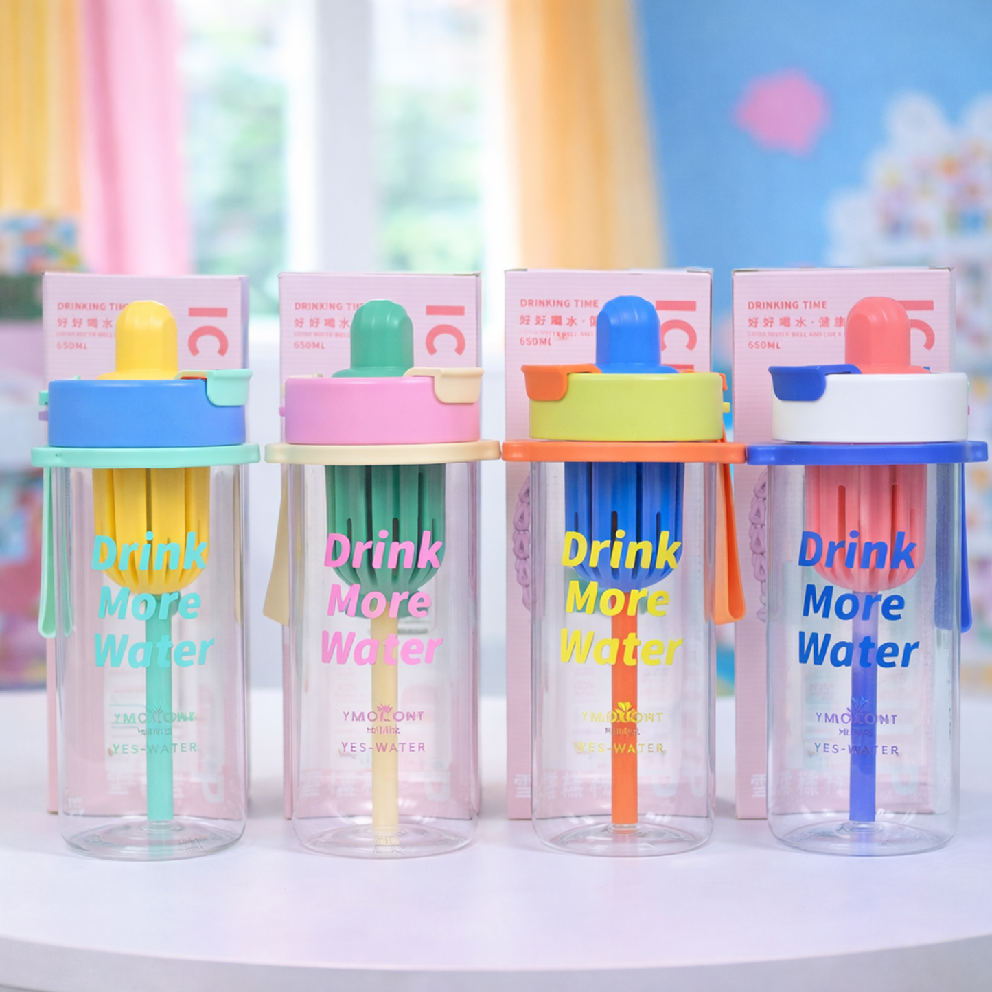 Cute Ice Cream Bottle with Straw Sipper for Kids - 650ml