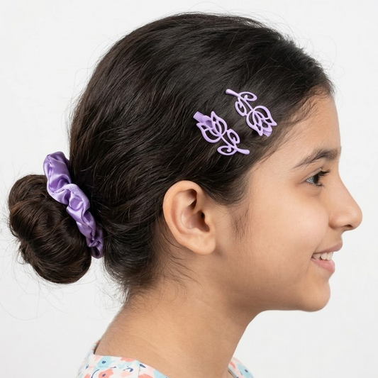 Satin Soft Scrunchies & Flower Hair Clips Set - Pack of 5