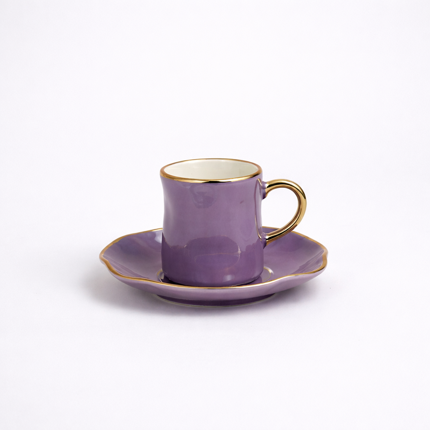 Luxury Gold Rim Ceramic Mug & Saucer Set – Premium Set of 6