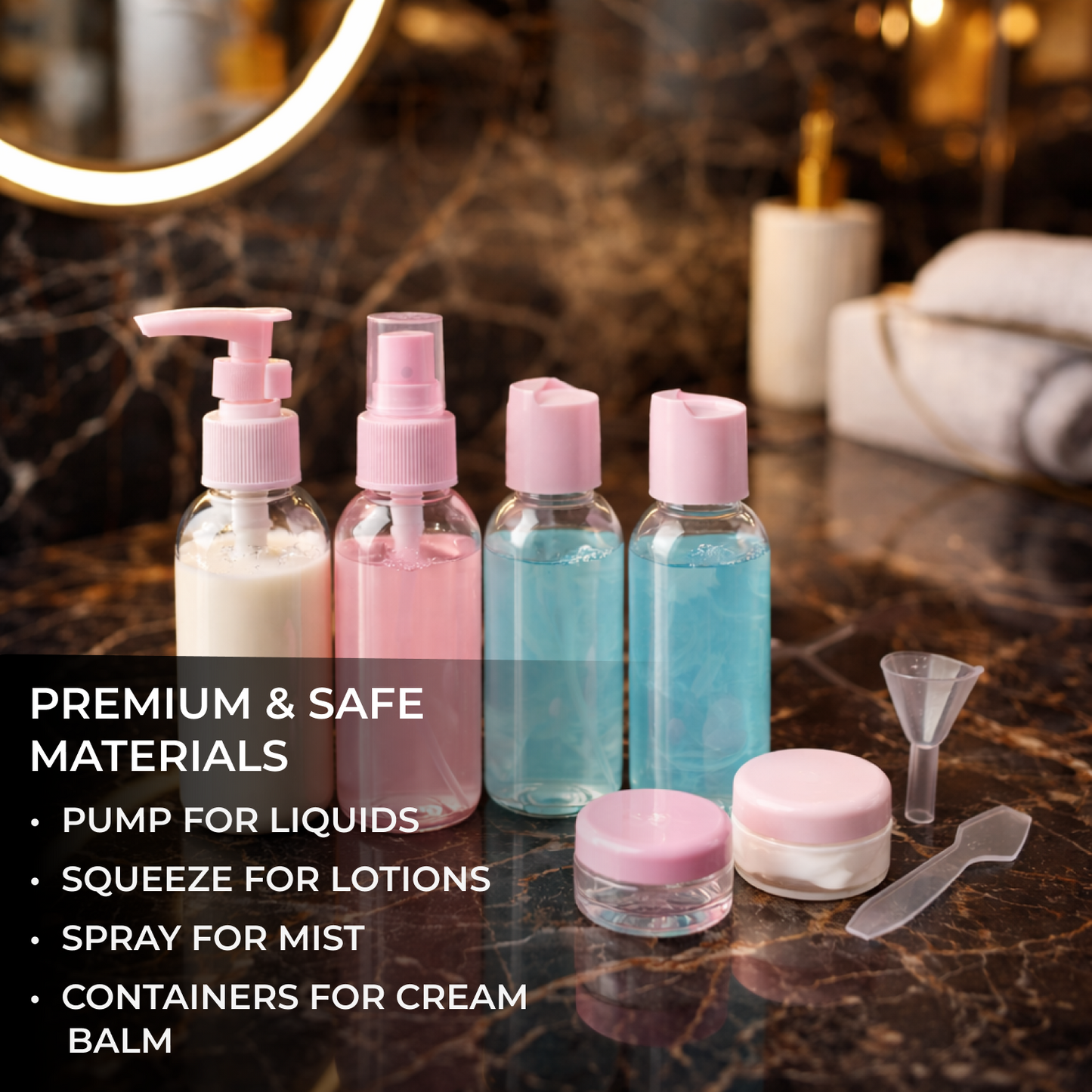 Travel Bottle Set for Toiletries | Leakproof Refillable Kit