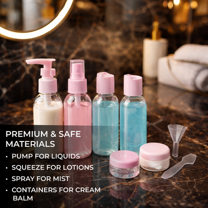 Travel Bottle Set for Toiletries | Leakproof Refillable Kit