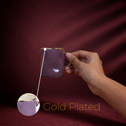 Luxury Gold Rim Ceramic Mug & Saucer Set – Premium Set of 6