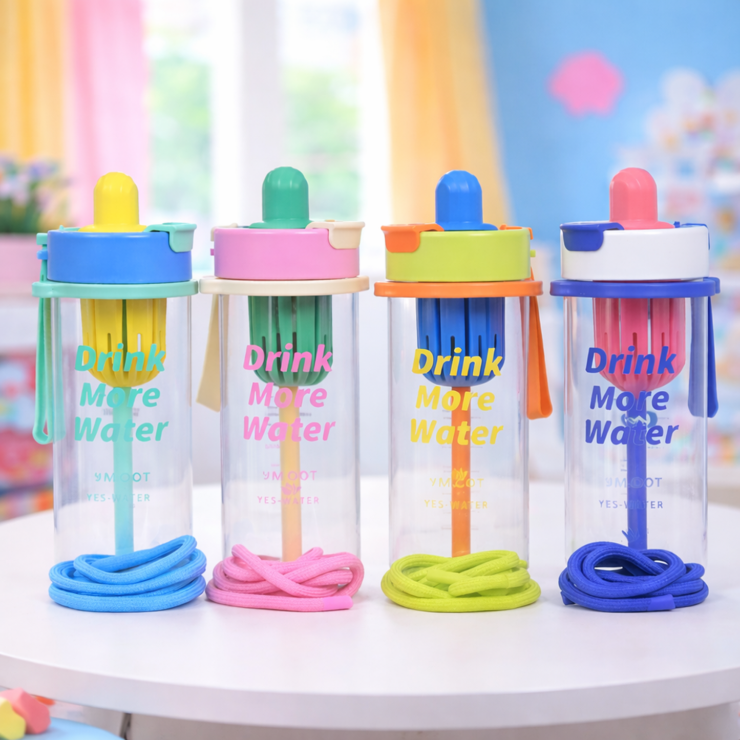 Cute Ice Cream Bottle with Straw Sipper for Kids - 650ml