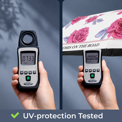 Rose Print UV Protection Folding Umbrella with Lotus Grip