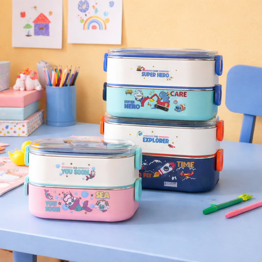 Double Decker Bento Lunch Box with 3 compartments for Kids – 710ml