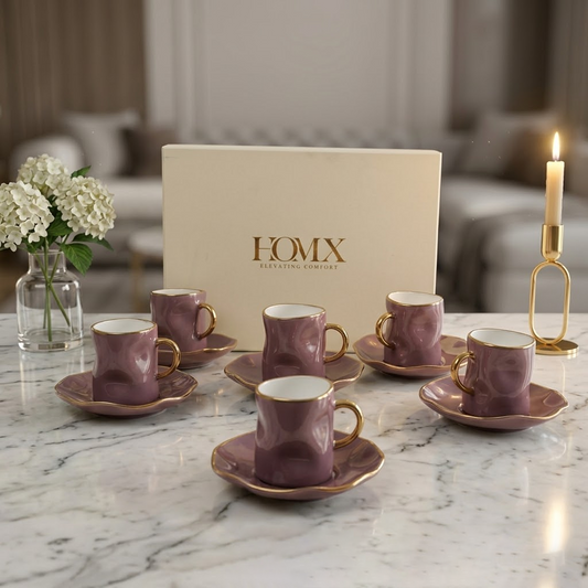 Luxury Gold Rim Ceramic Mug & Saucer Set – Premium Set of 6