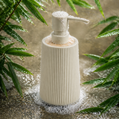 ABS Ribbed Soap Dispenser with Wooden Base 350ml