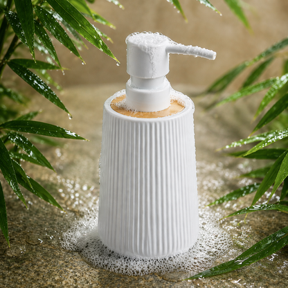 ABS Ribbed Soap Dispenser with Wooden Base 350ml