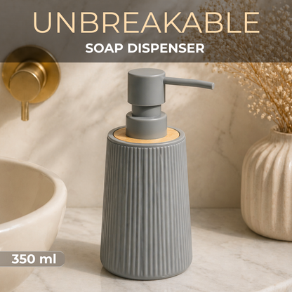 ABS Ribbed Soap Dispenser with Wooden Base 350ml