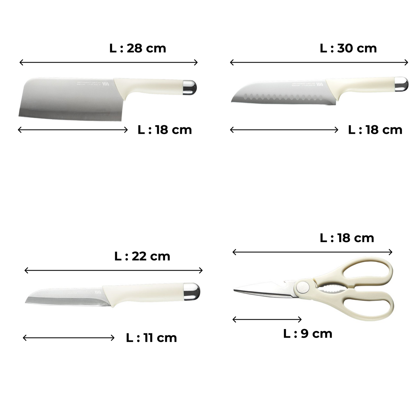 Kitchen Knife Set (3 Knives & 1 Scissors) – Multi-Purpose Countertop Stainless Steel Cutting Set