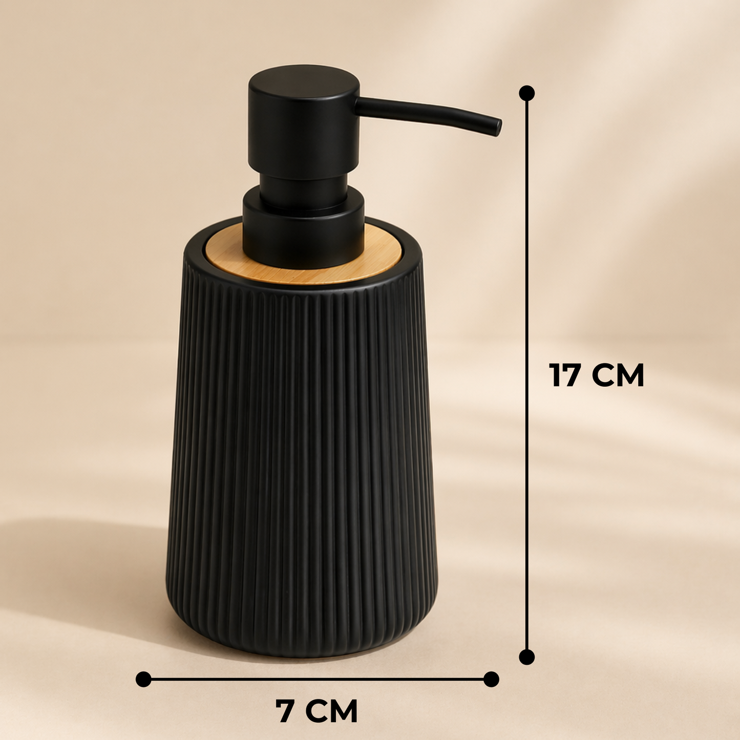 ABS Ribbed Soap Dispenser with Wooden Base 350ml