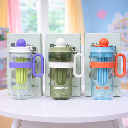 Cute Kids Ball Cup Sipper Bottle with Straw - 550ml