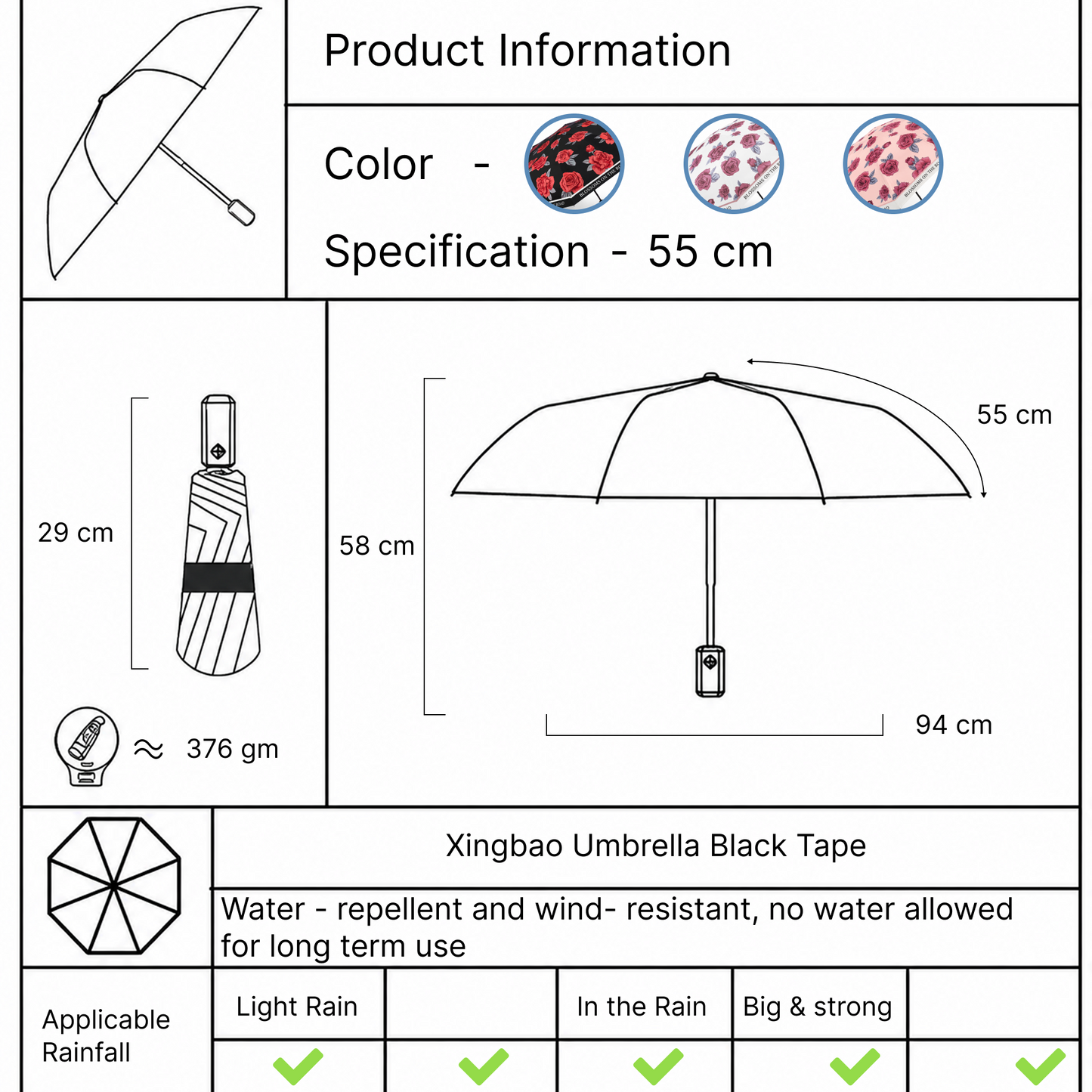 Rose Print UV Protection Folding Umbrella with Lotus Grip