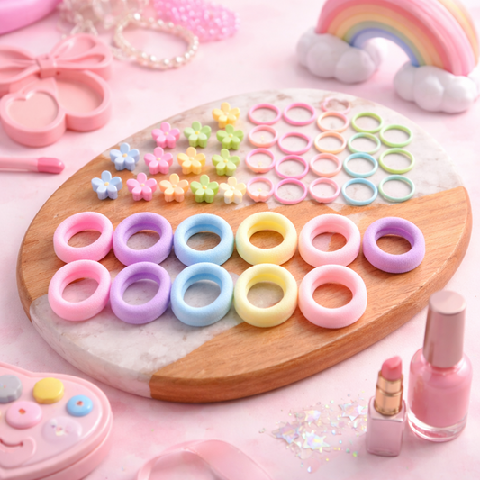 Pastel Hair Ties & Flower Bands Styling Set (49 Pcs)