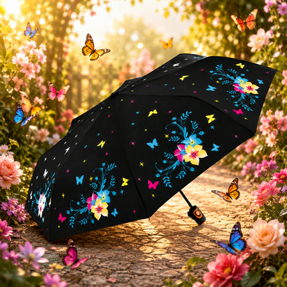 Magic Colour Changing Floral Triple-folding Umbrella with UV Protection