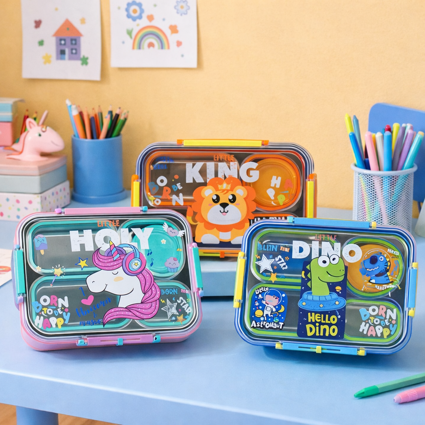Stainless Steel Bento Lunch Box with 3 compartments for Kids – 1120ml