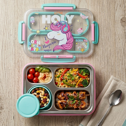 Stainless Steel Bento Lunch Box with 3 compartments for Kids – 1120ml