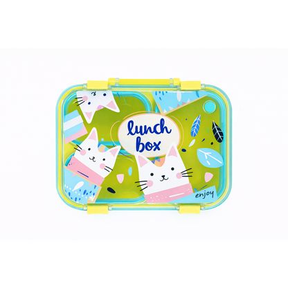 Cat Theme Plastic Bento Lunch Box with 3 compartments for Kids – 800ml