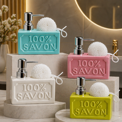 PUR SAVON Ceramic Soap Dispenser with Sponge Holder 350ml