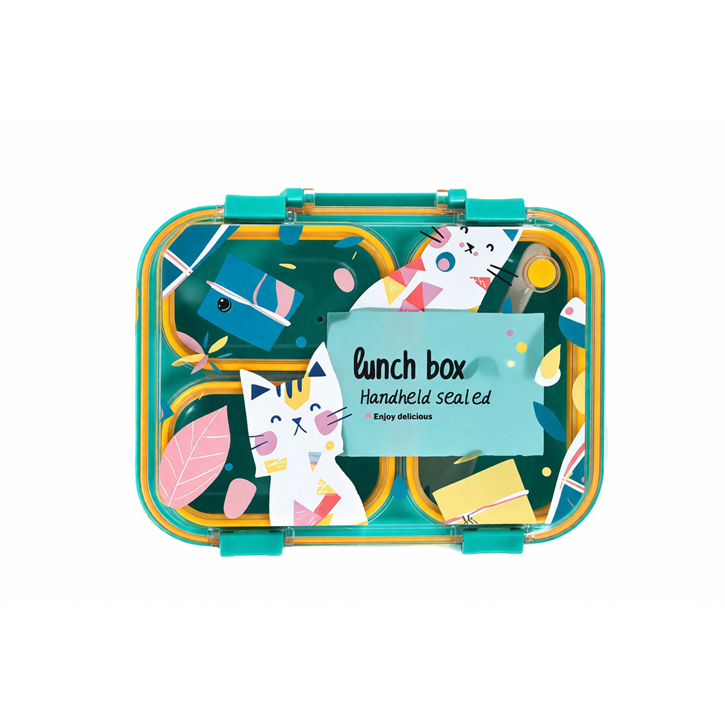 Cat Theme Plastic Bento Lunch Box with 3 compartments for Kids – 800ml