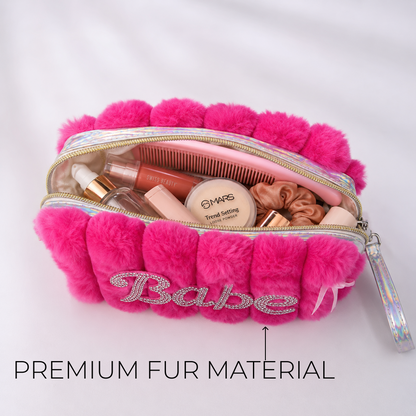 KokoSmile Plush Glam Makeup Bag – Faux Fur Beauty Organizer