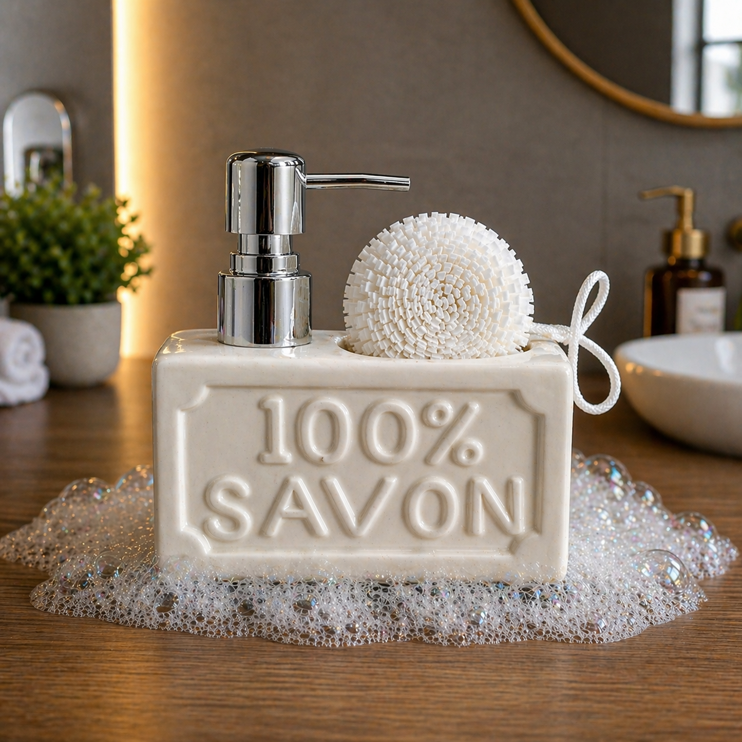 PUR SAVON Ceramic Soap Dispenser with Sponge Holder 350ml