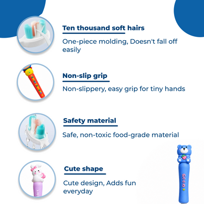 Cartoon Kids Toothbrush with Soft Bristles for Toddlers (1-7Y)