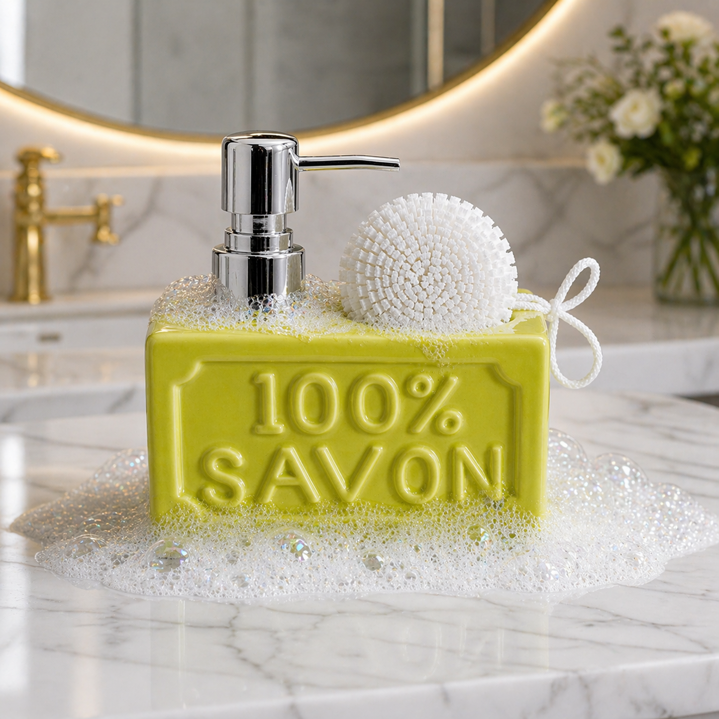 PUR SAVON Ceramic Soap Dispenser with Sponge Holder 350ml