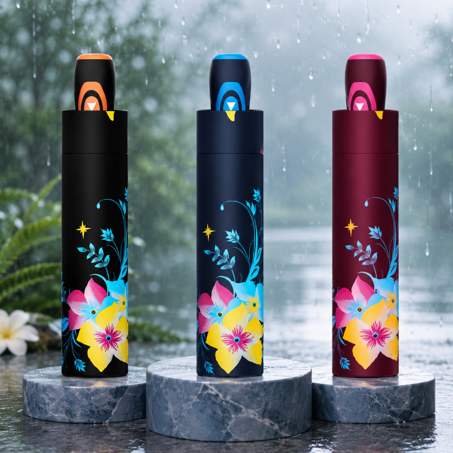 Magic Colour Changing Floral Triple-folding Umbrella with UV Protection