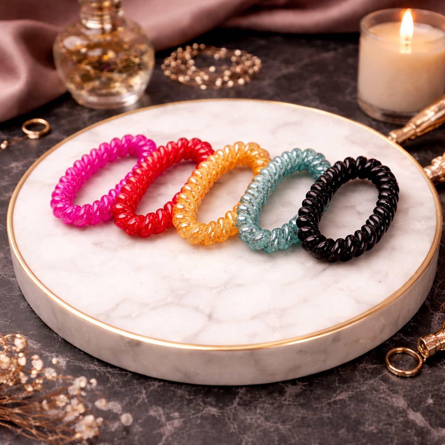 Premium Spiral Hair Ties for Women & Girls (Pack of 5)