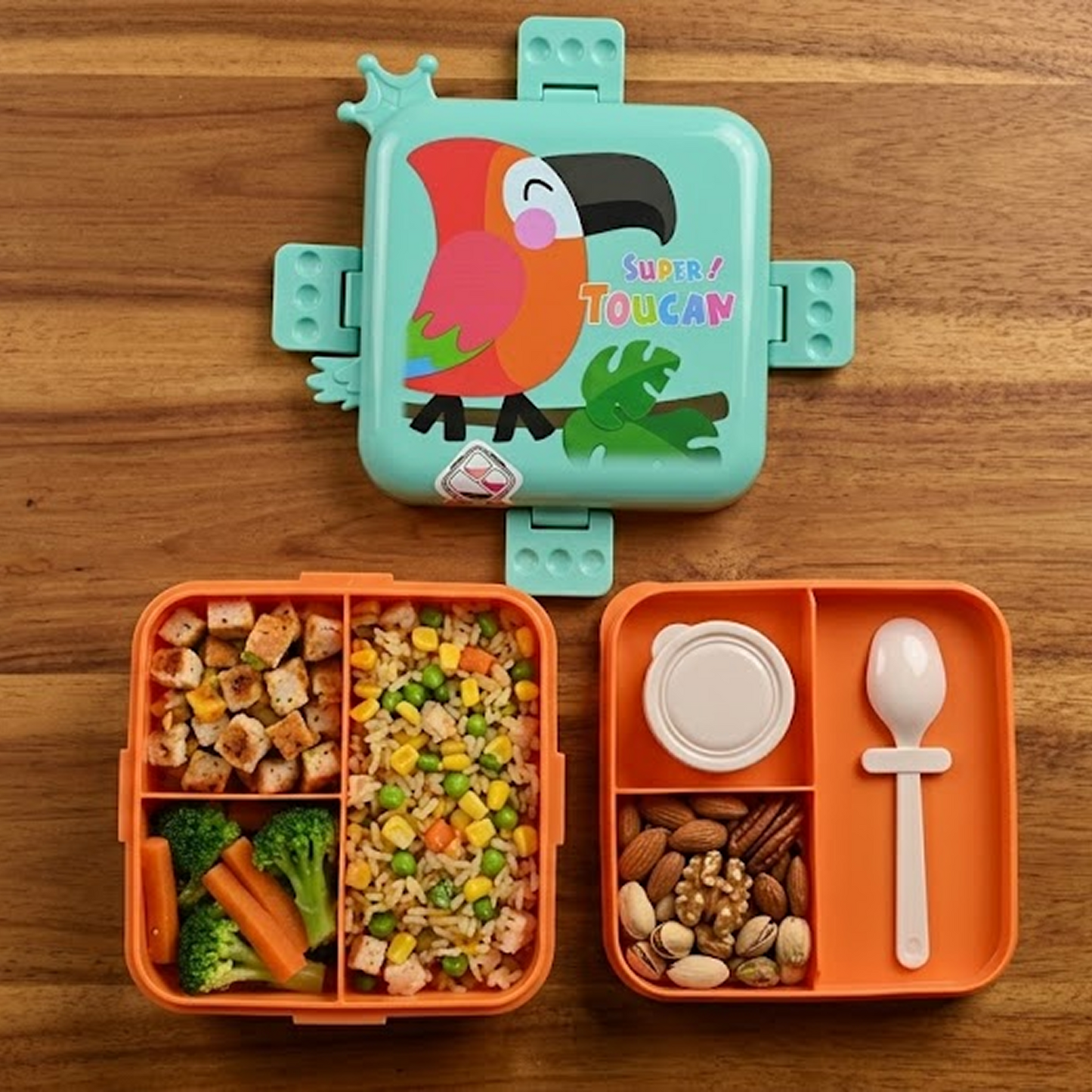 Cartoon Kids Lunch Box with 3 compartments for Kids - 1590ml