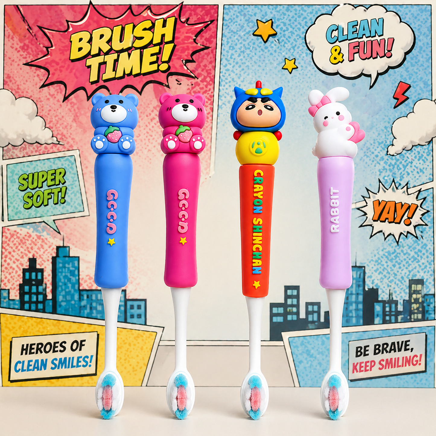 Cartoon Kids Toothbrush with Soft Bristles for Toddlers (1-7Y)