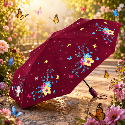 Magic Colour Changing Floral Triple-folding Umbrella with UV Protection