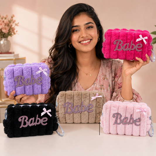 KokoSmile Plush Glam Makeup Bag – Faux Fur Beauty Organizer