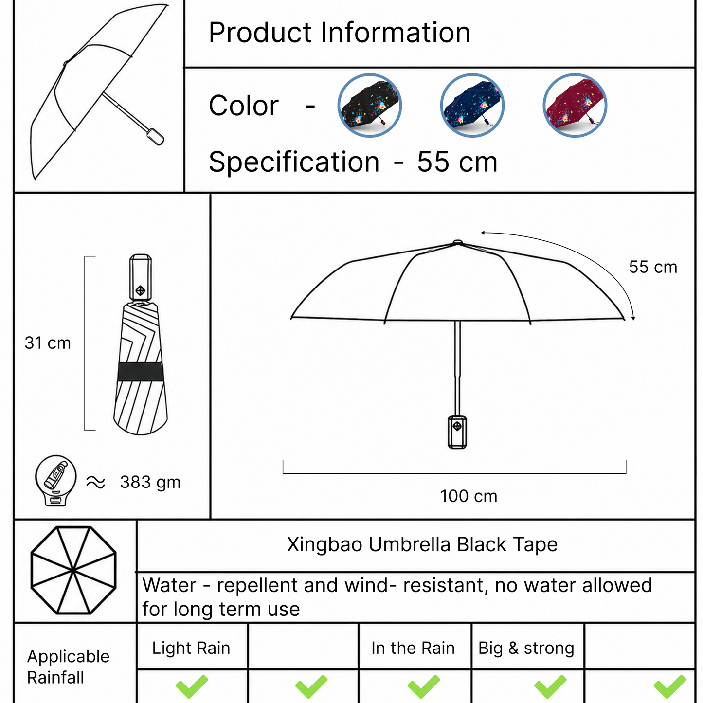 Magic Colour Changing Floral Triple-folding Umbrella with UV Protection