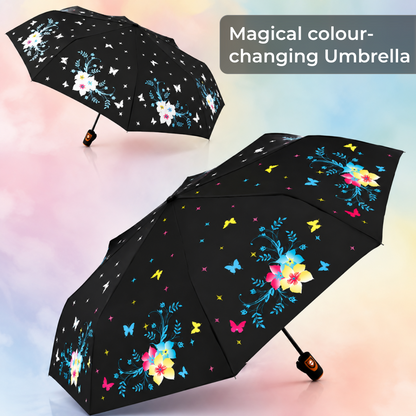 Magic Colour Changing Floral Triple-folding Umbrella with UV Protection