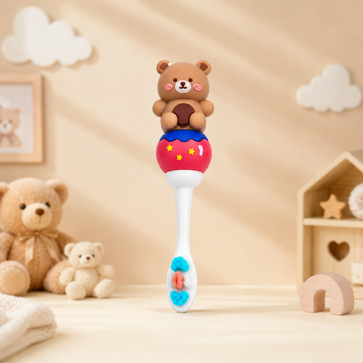 Bear Cartoon Soft Kids Toothbrush with Easy Grip Handle (1-7Y)